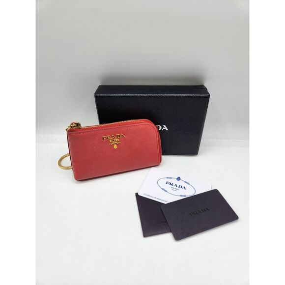 PRADA Saffiano Metal Zip Around Key Holder - Peonia - Picture 1 of 10